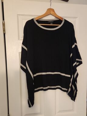 august silk Black Poncho Type Sweater with Light Gray Trim